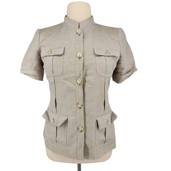 Calvin Klein Linen Blend Safari Jacket Size 14 Tan Short Sleeve - Picture 1 of 11